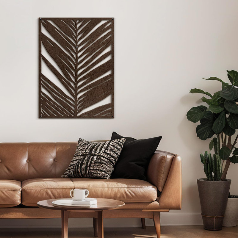Décoration murale en métal noir abstrait tropical, H 18 po x l 13,43 po x P 0,05 po, Brun