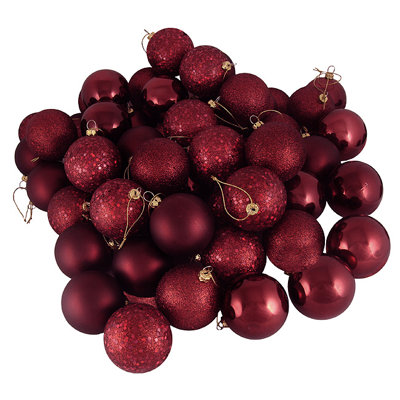60ct Shatterproof 4-Finish Christmas Ball Ornaments 2.5" (60mm)