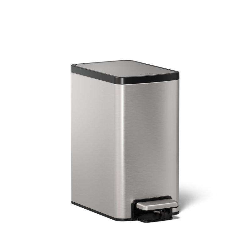 6-Liter Step Trash Can, Black Stainless, Stainless Steel/Black