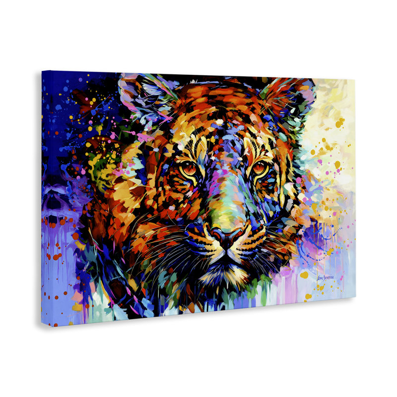 «Tiger's Wild Wonder», art mural sur toile par Leon Devenice, H 16 po x l 24 po