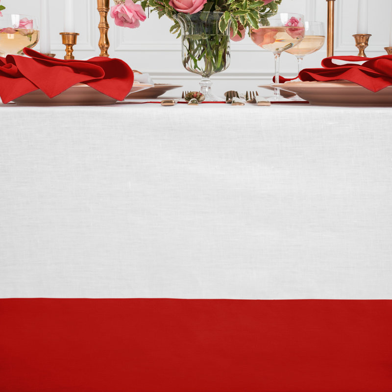 Red and White Linen Rectangular Tablecloth 60 x 108 Inch