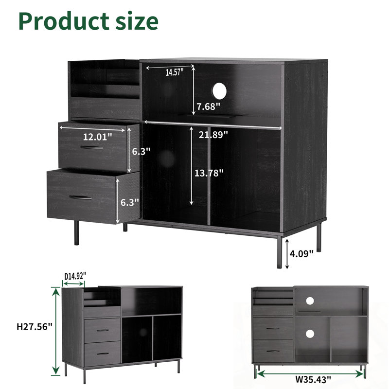 Cutright with 2 drawers and open shelf, Black
