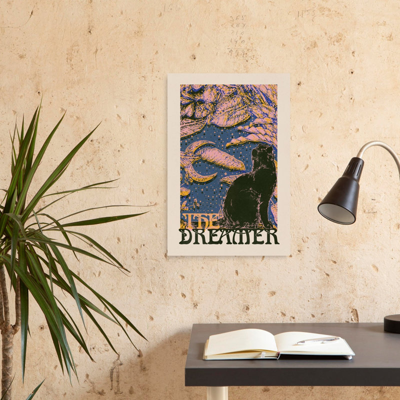 Black Cat Dreamer Mystical Whimsical Abstract Cat Landscape Nature Wall Art Print 1 Piece Wrapped Canvas Wall Art