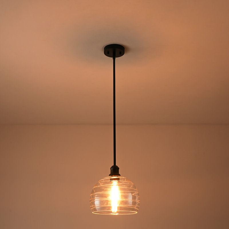 Shineon 1 - Light Cone Globe Ribbed Clear  Glass Single Pendant