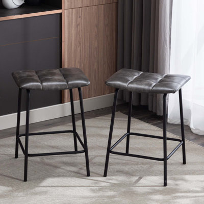 Reza Upholstered Faux Leather Counter Stool with Iron Frame