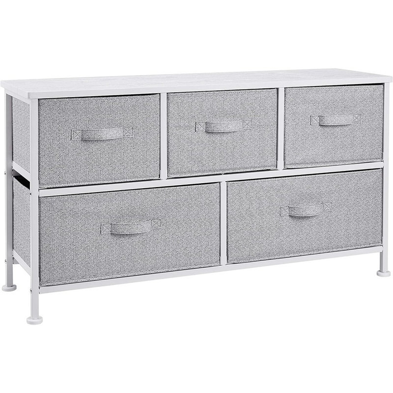 Armoire de rangement extra large en tissu à 5 tiroirs - Blanc - Armoire de rangement avec tiroirs