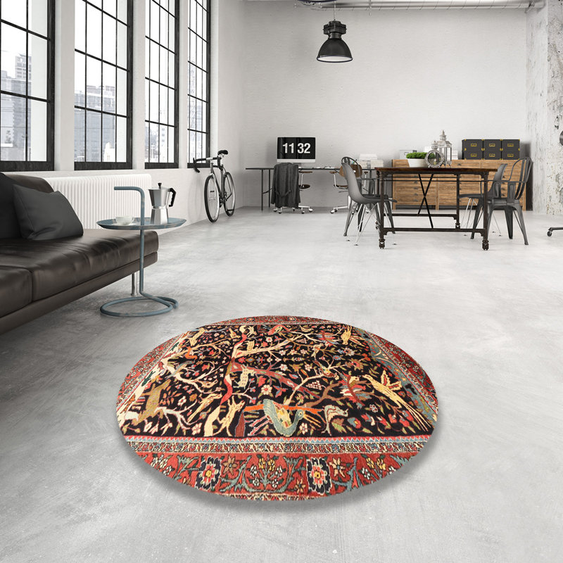 Tapis oriental rouge / noir / beige, Rond 8 pi