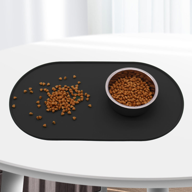 Tapis d'alimentation pour animaux en silicone pour chien, chats, noir, 17,9 x 9,8 po, Noir