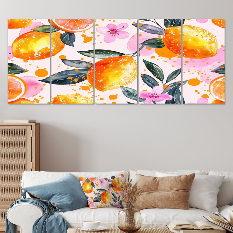 Ensemble de décorations murales jaune et rose, H 32 po x l 80 po