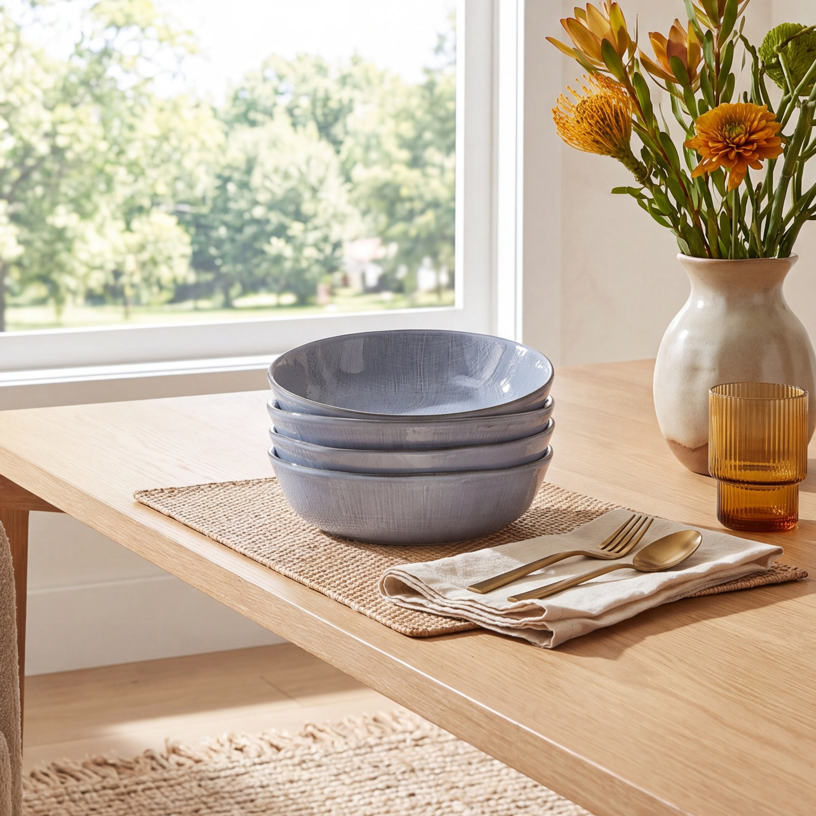 Esma Stoneware 32 Oz Large Pasta Bowl, Blue