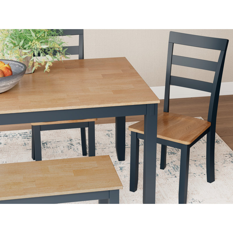 Table de salle à manger Malkin avec 4 chaises et banc, ensemble de 6, Bleu, Bleu