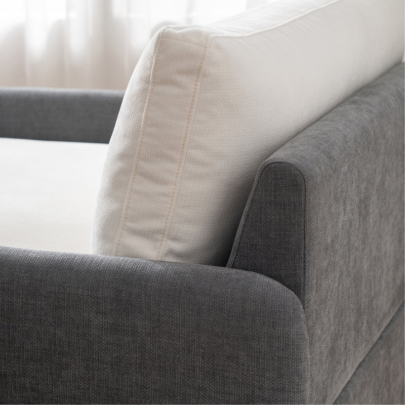 Fauteuil surdimensionné simple en chenille, fauteuil d'appoint large et profond, fauteuil rembourré moderne, Gris / Crème