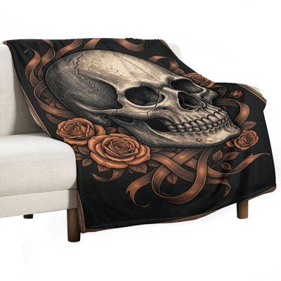Jeté en flanelle Skull With Roses