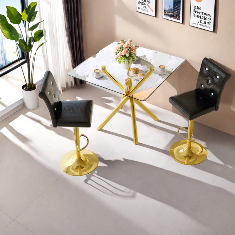 Compact Modern Patio Bar Sets, Metal & Glass Design, Ideal For Kitchen & Small Spaces