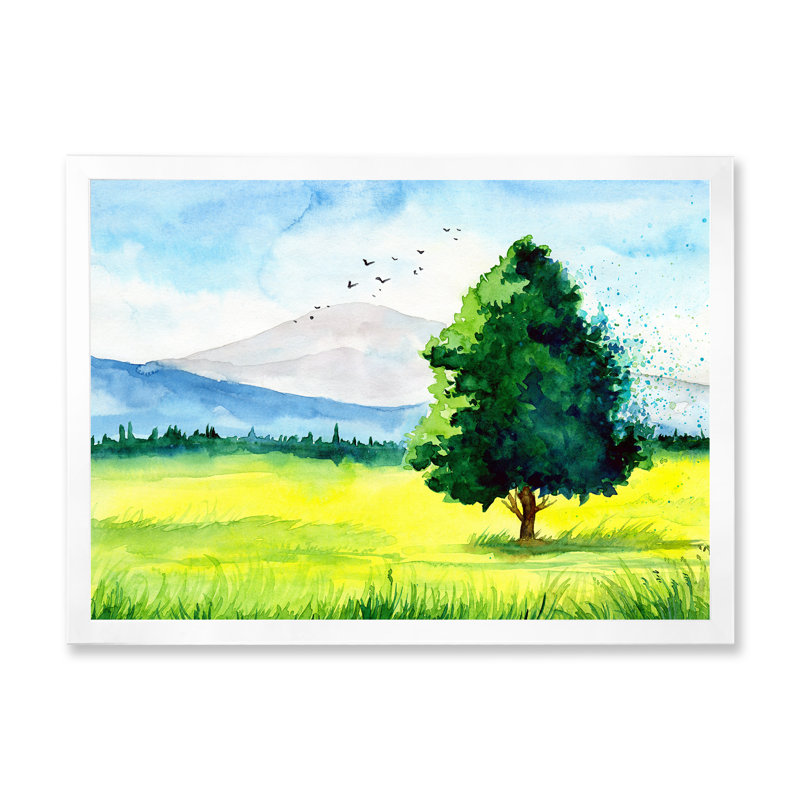 «The Yellow Field with the Beautiful Tree», reproduction sur toile, H 24 po x l 32 po, Toile blanche avec cadre d'angle fermé