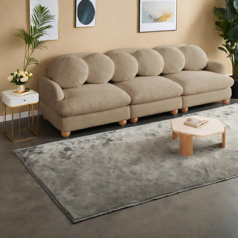 Canapés d'angle modulaires à compression, canapé moderne profond 3 places en chenille pour la maison, Tan