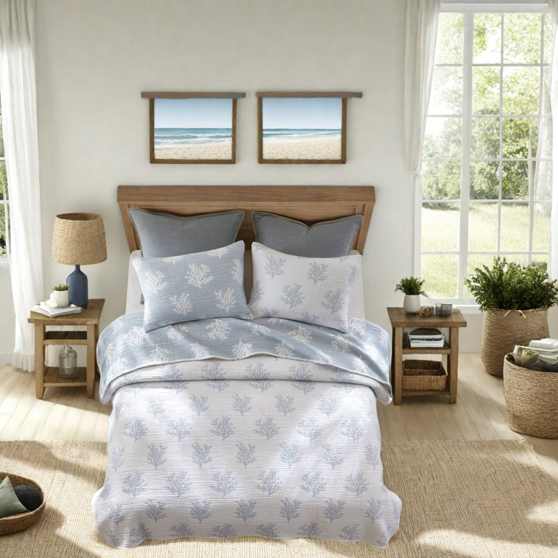 Ensemble de literie pour lit double réversible, ensemble de courtepointe en polyester bleu pour la maison