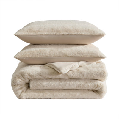 Laura Ashley Cloud Fur Beige Reversible Comforter Set