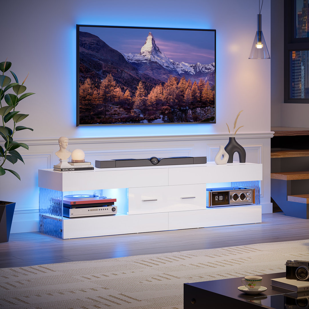 Modern Tv Stand For Tvs Up To 70" With Led And Drawer