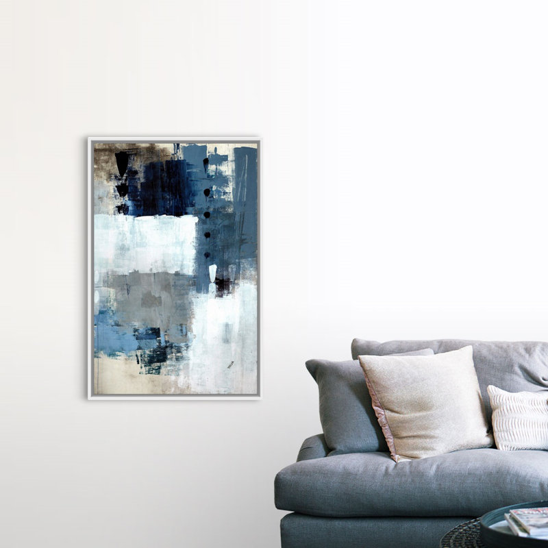 «Blue Green II» par Kari Taylor - reproduction d'art sur toile, Cadre flottant blanc, H 50 po x l 34 po x P 1,75 po