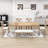 Stanely 6-Piece Extendable Dining Table with Footrest, 4 Linen Upholstered Dining Chairs and Bench-1657487364