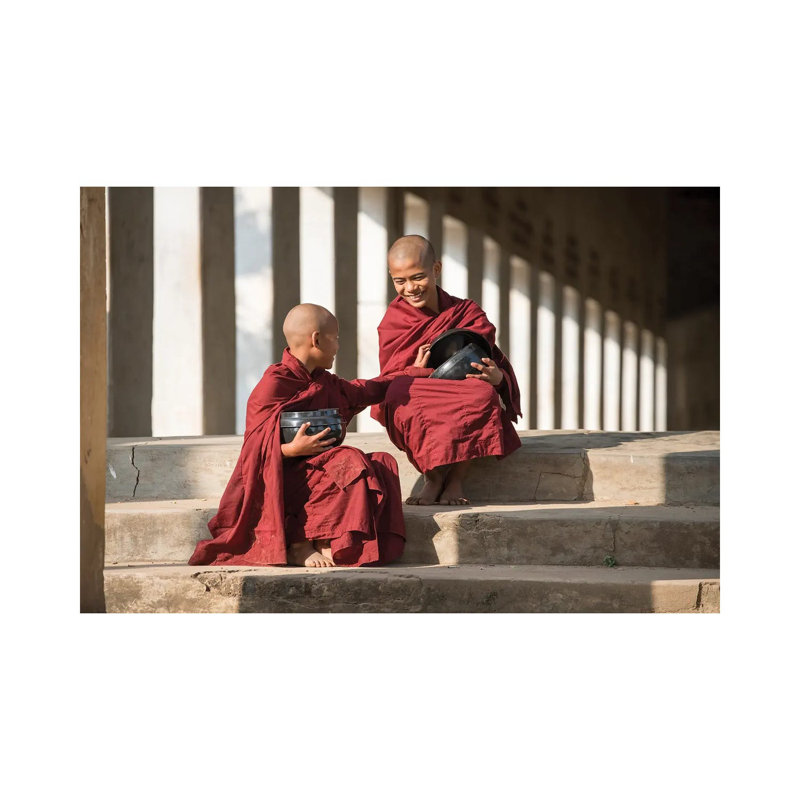 Two Young Novice Monks With Rice Bowl, Bagan, Myanmar by Jan Becke - Wrapped Canvas Print