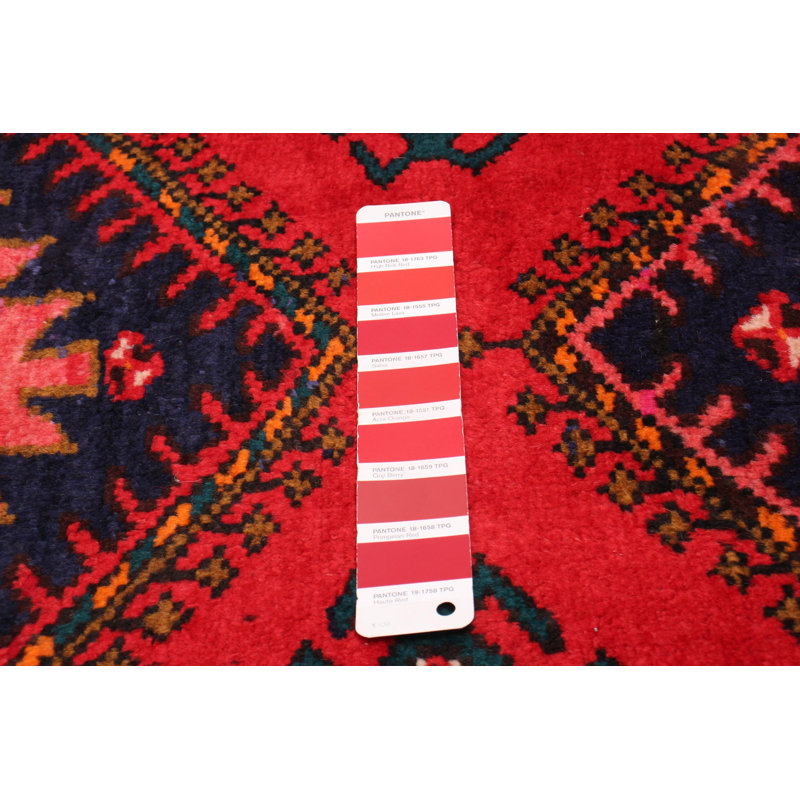 Tapis de couloir rouge en laine noué à la main de conception unique 3 pi 5 po x 9 pi 10 po Thornport