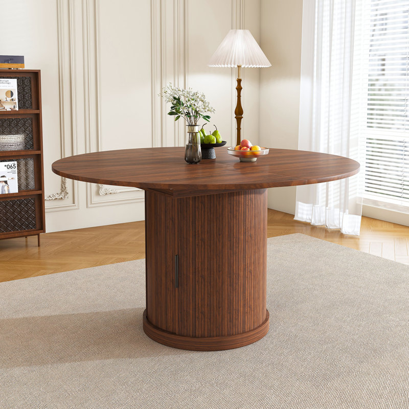 Table de salle à manger extensible Rangement pour 4 à 6 personnes, L 59,1 po x l 47,2 po x H 29,5 po, 1 pièce, table de salle à manger, noyer, plateau en bois aggloméré durable