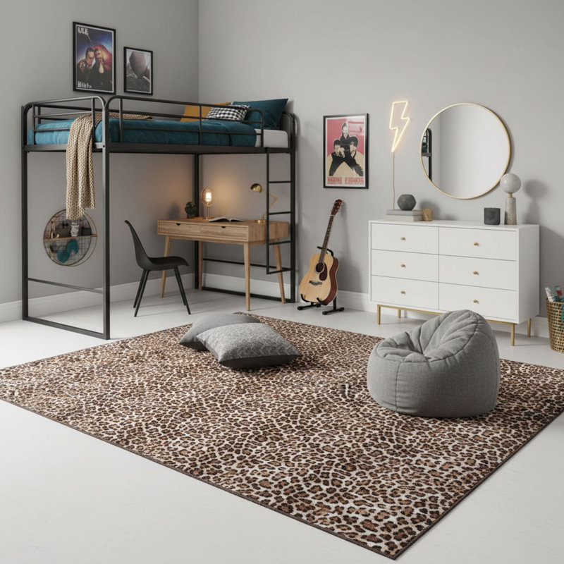 Kaira Soft Non-Slip Indoor Leopard Rug, Leopard, Rectangle 7'10" x 9'