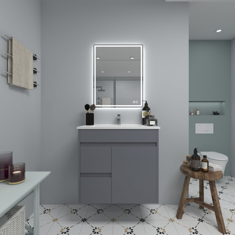 Jashayla Modern Frameless LED Light Bathroom Mirror Fog Free/Dimmable/Wall Mounted, Rectangle, 24" x 30"