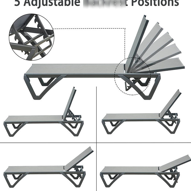 Chaise longue de patio pour 3 personnes - chaises d'extérieur en aluminium avec positions réglables et table d'appoint pour la plage, la cour, le balcon, la piscine, la conception séduisante et la circulation d'air en polypropylène gris