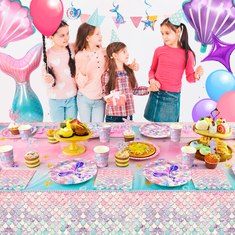 Mermaid Birthday Party Supplies, 90 Pcs Mermaid Party Decorations & Mermaid Party Tableware Set
