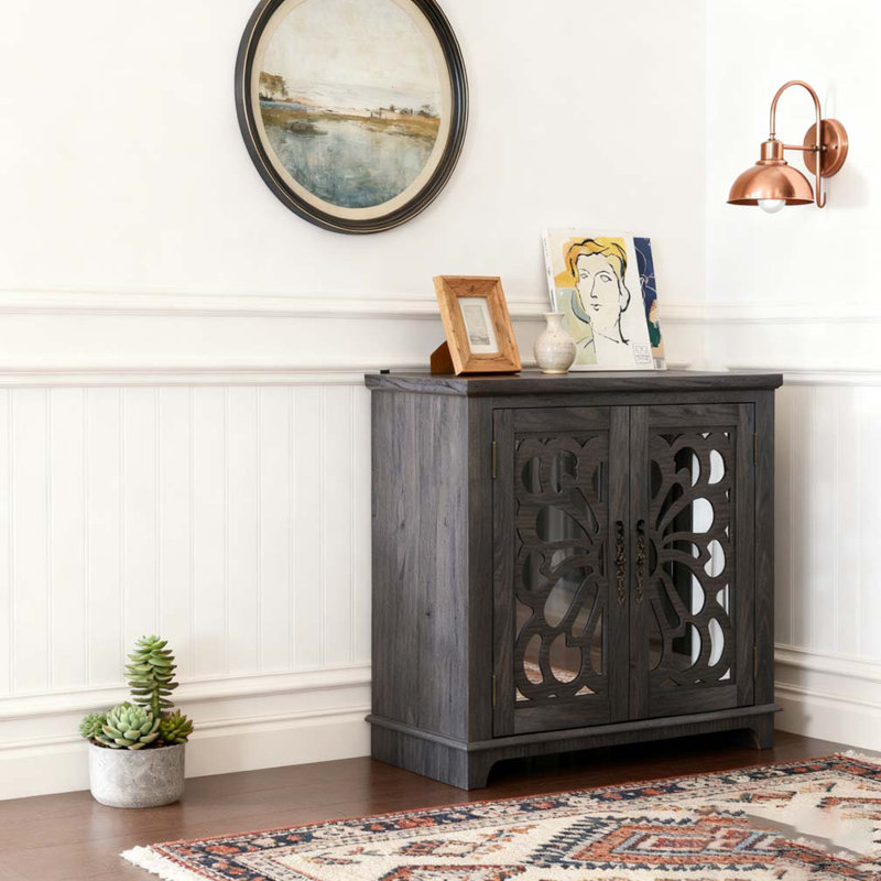 buffet avec 2 portes en miroir en acrylique et buffet avec rangement