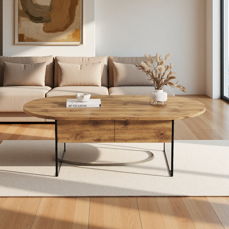 Table basse Cozy ovale à double tiroir 43,3 po x 23,6 po.