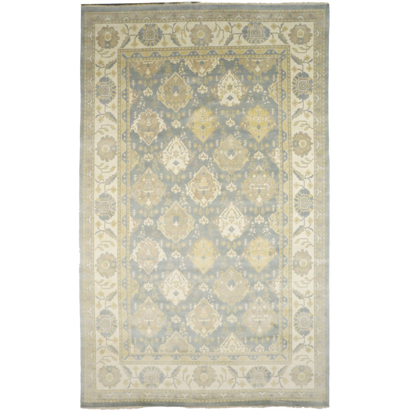 Tapis oriental bleu / gris / crème / or Oushak Chobi