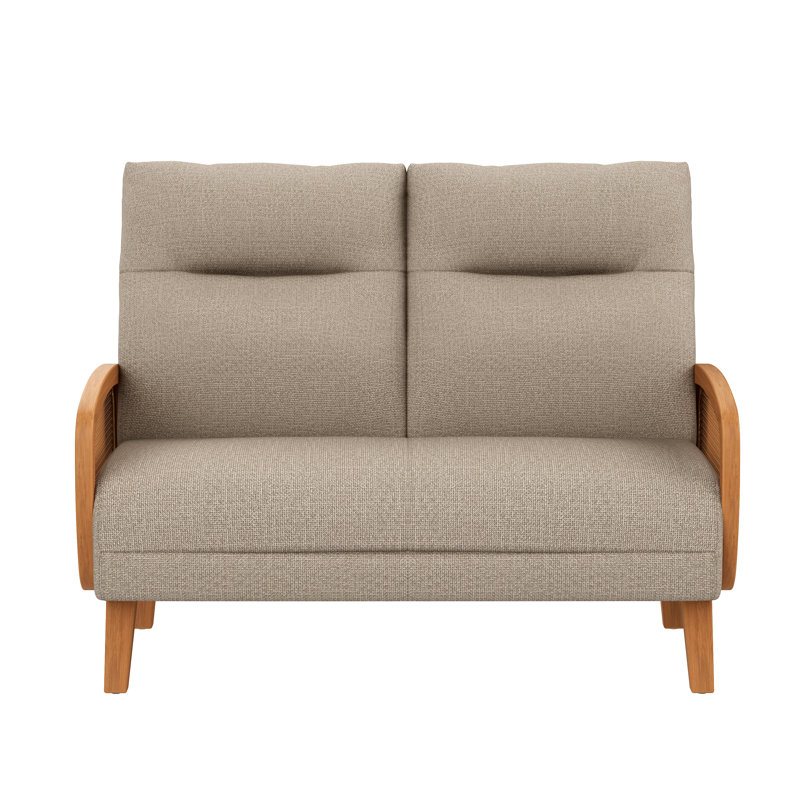 46.5" Upholstered Loveseat Sofa With Rattan Arms, Taupe