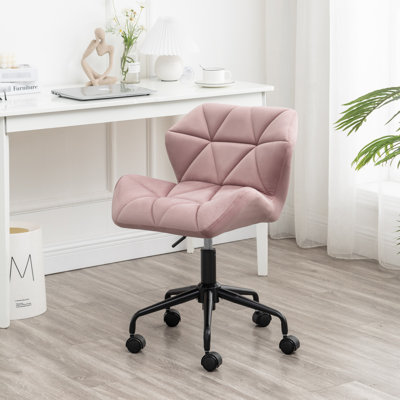 Fauteuil de bureau en velours mauve - Design à losanges, siège en mousse haute, pivotant à 360 °, vérin à gaz, base en métal avec pivot réglable dans le revêtement, mousse haute confort, rotation,