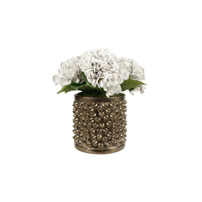Green Real-Touch Hydrangeas In Spiked Gold Planter