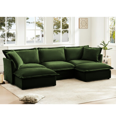 Canapé d'angle en forme de U déhoussable, assise profonde, 3 places, en tissu chenille, design confortable avec bords français et plusieurs grands coussins, 2 places, canapé d'angle home cinéma, assise, chenille.