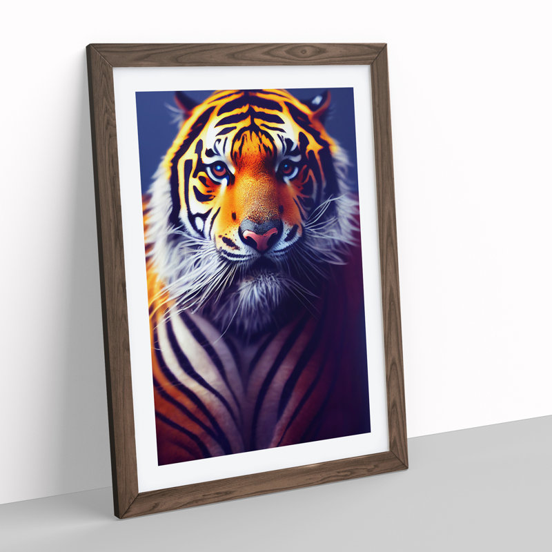 Striking Tiger No.5 1 Piece Single Picture Frame Wall Art, 64cm H x 46cm W x 2cm D, Walnut