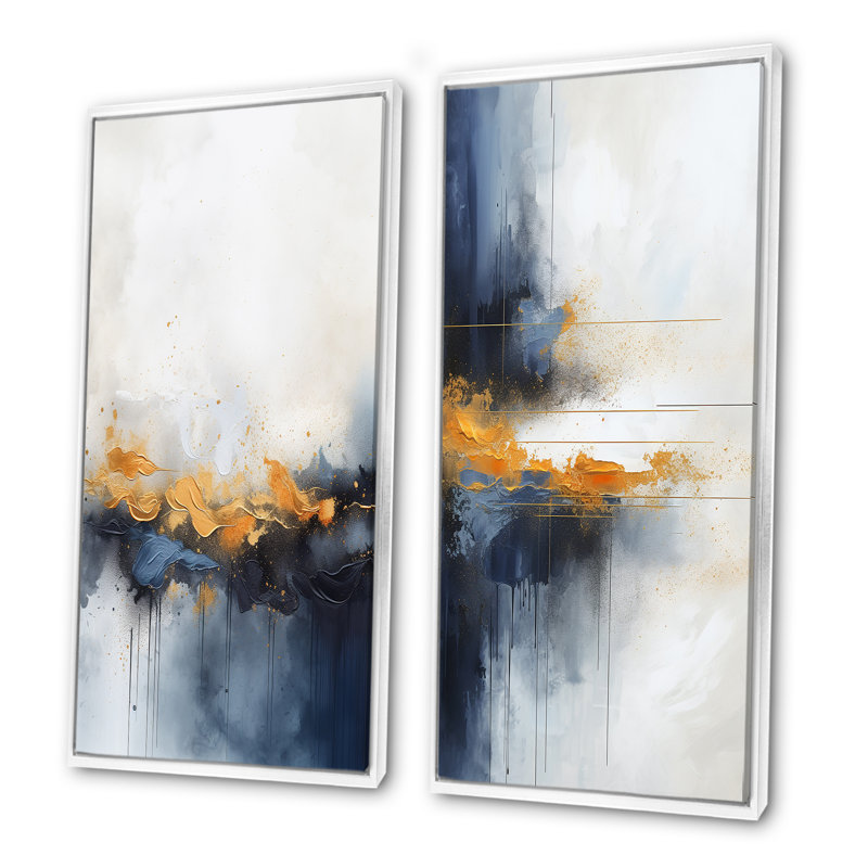Crescencio - ensemble de 2 peintures murales abstraites, H 40 po x l 41 po, Cadre flottant blanc