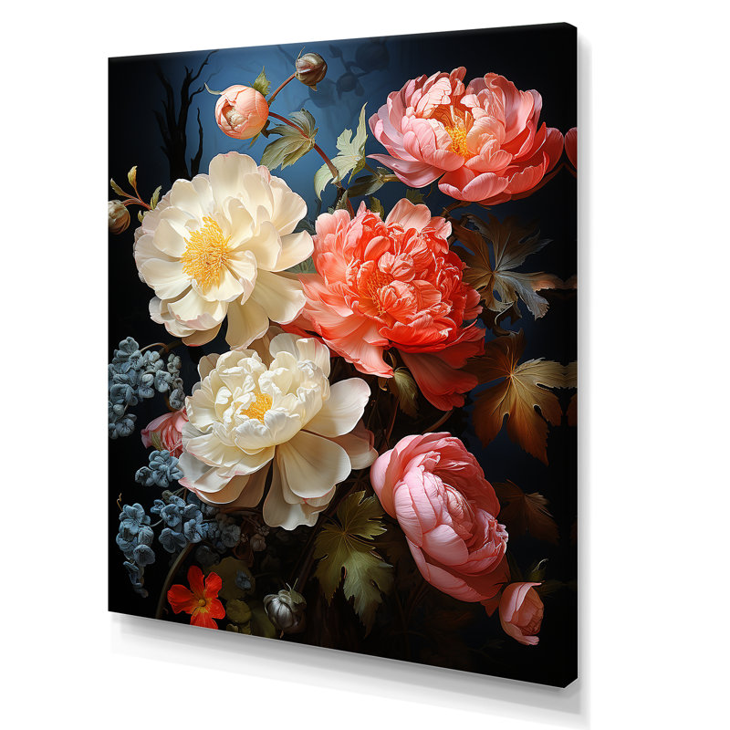 Œillets roses en fleurs - art mural floral abstrait, Toile tendue, H 32 po x l 16 po x P 1 po