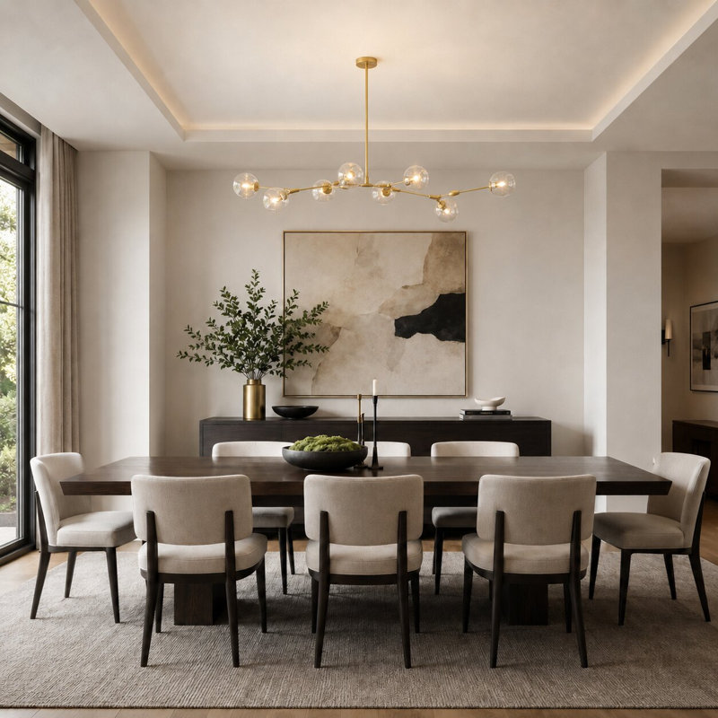 Transitional 8-Light Gold Metal Chandelier With Amber Glass Shades
