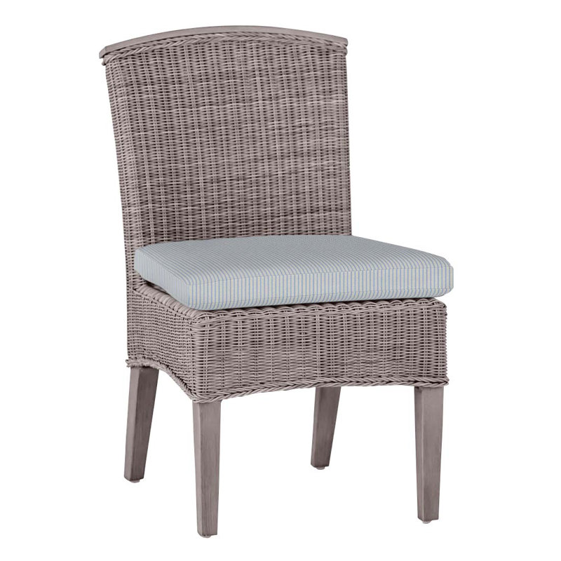 Astoria Patio Dining Side Chair with Cushions, Oyster, No Welt, Linen Forest