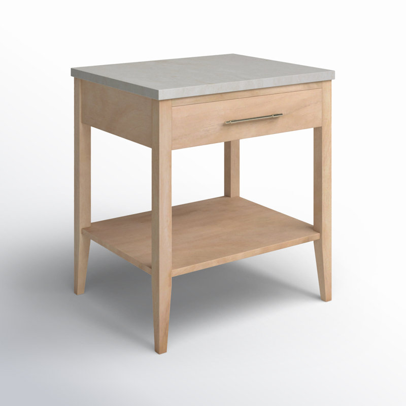 Mayfair 1 Drawer Wood and Marble Nightstand, Natural/Ivory