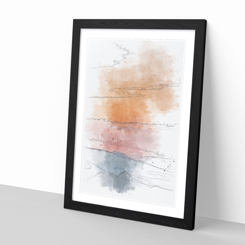 Mountain Layers Abstract - Single Picture Frame Painting on MDF, 45cm H x 33cm W x 2cm D, Black Framed