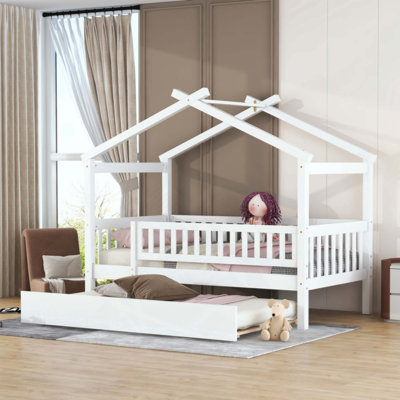 Lit en bois avec lit gigogne en bois, conception fantaisiste pour les enfants, spacieux et durable, idéal pour les jeux créatifs et les soirées pyjama