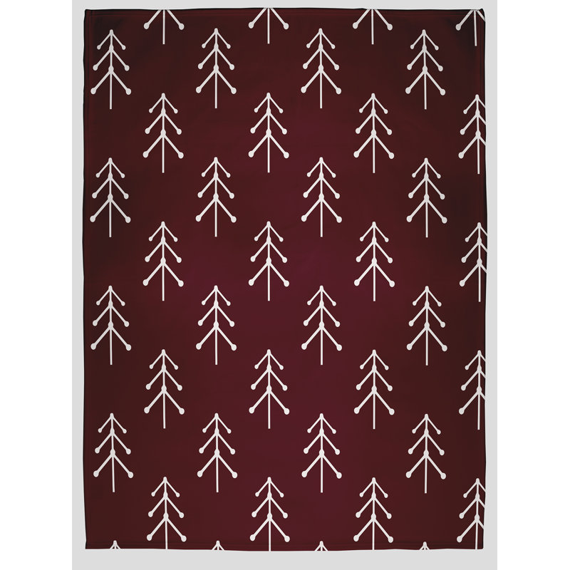 Patterned Trees 50" x 60" Winter Throw Blanket, Christmas Burgundy