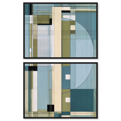 Ensemble de décoration murale de bureau « Plan vertical III » avec toile encadrée, par Art Remedy, cadre noir, 40 x 30