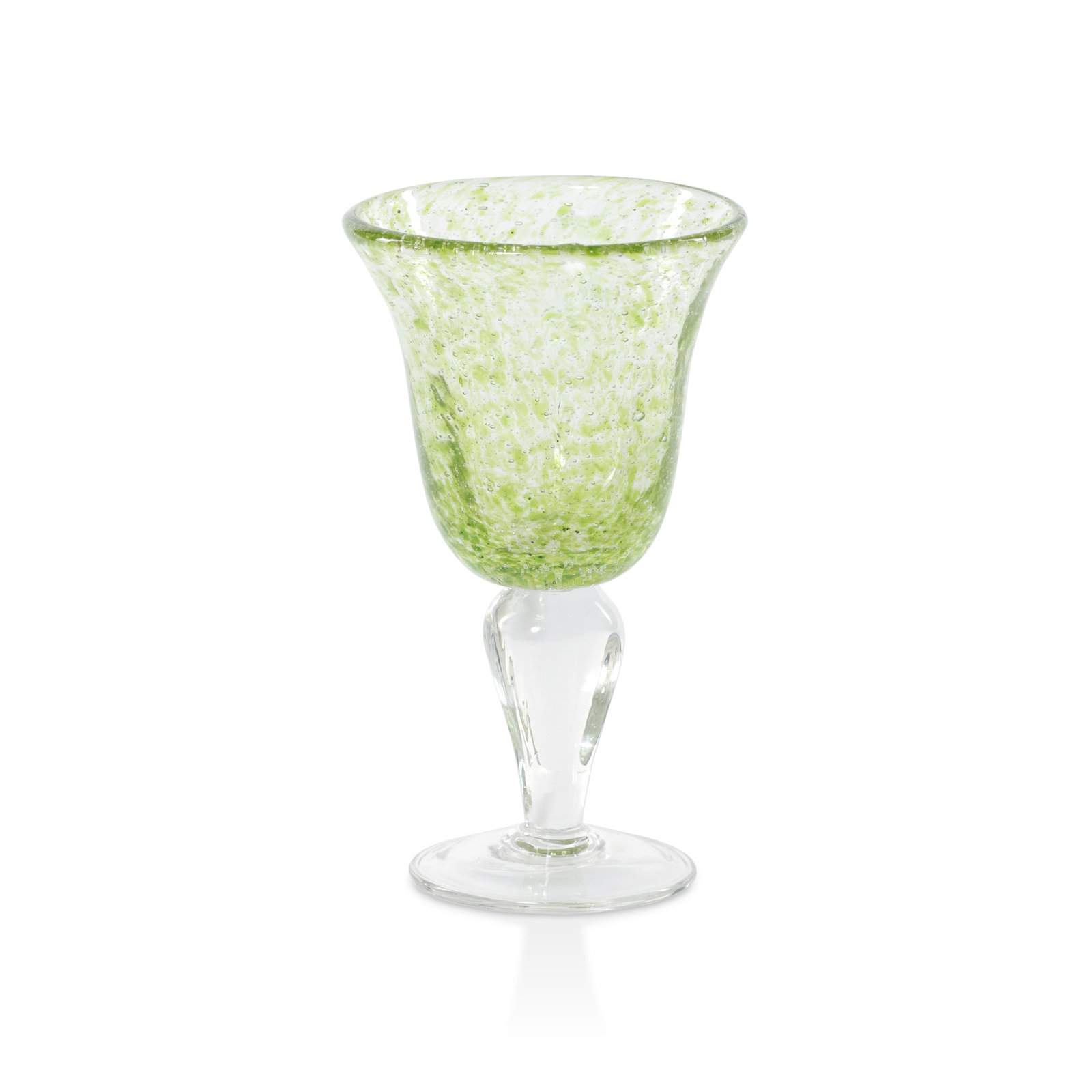 Antibes Bubble Wine Glasses, Set of 4, Green with Clear Base